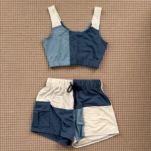 Shein blue patch two piece set size small